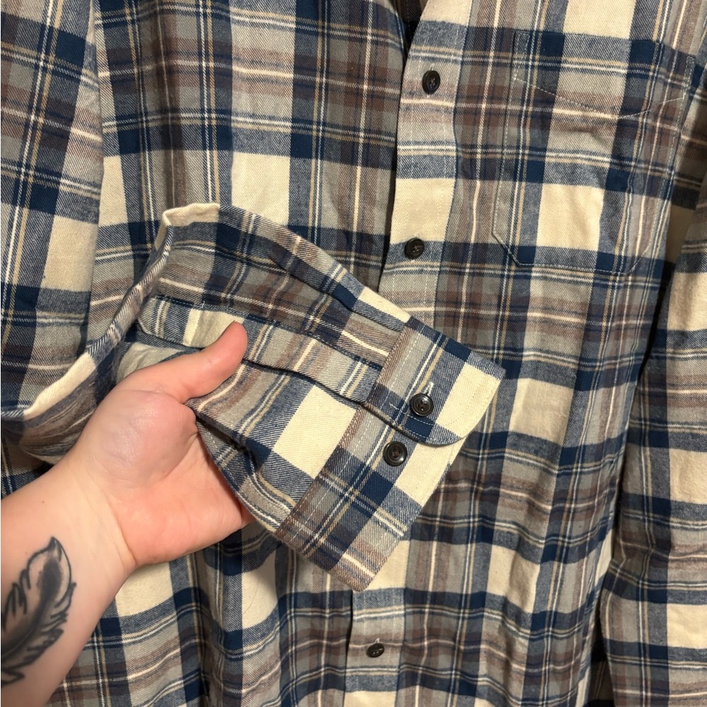 L.L. BEAN Slightly Fitted Blue Plaid Flannel Shirt Shacket Men’s Size Tall XXL - Picture 5 of 6